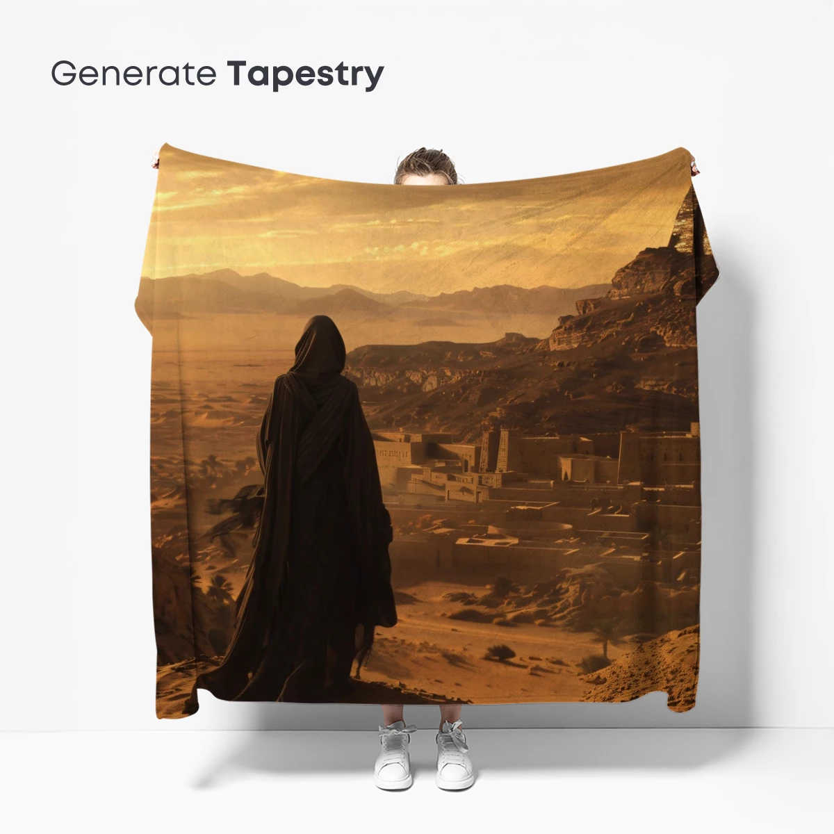 Desert Sentinel: Cloaked Figure Overlooks Ancient City - Image 5