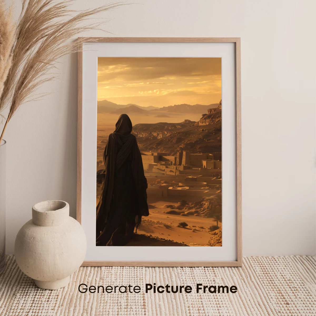 Desert Sentinel: Cloaked Figure Overlooks Ancient City - Image 7