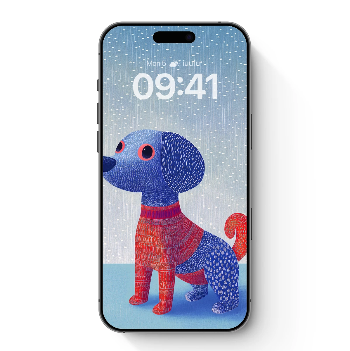 Blue and Red Knit Dog in Snowfall