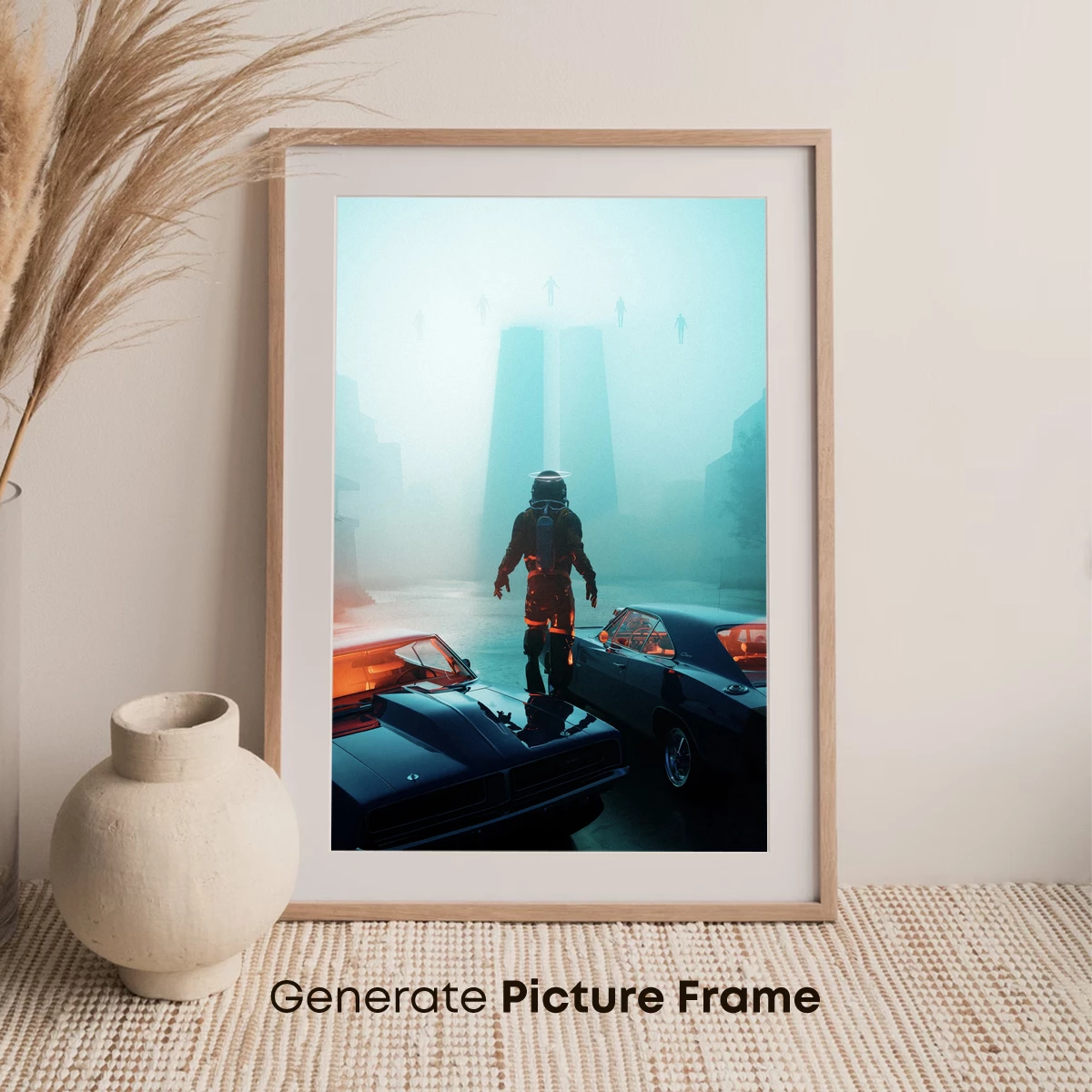 Futuristic Astronaut Amidst Neon Muscle Cars - Image 7