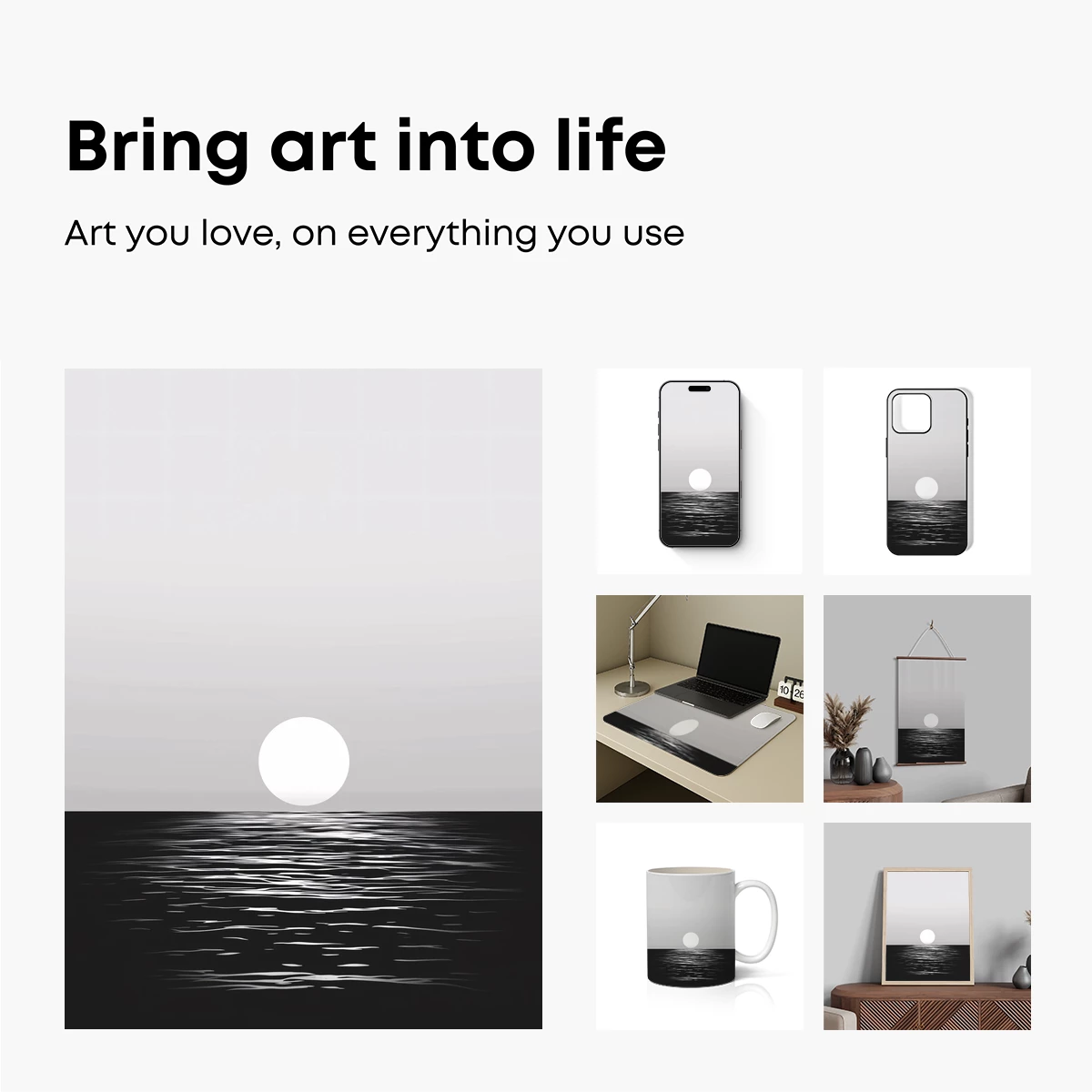 Eternal Horizon: Monochrome Moonlit Sea - Image 2