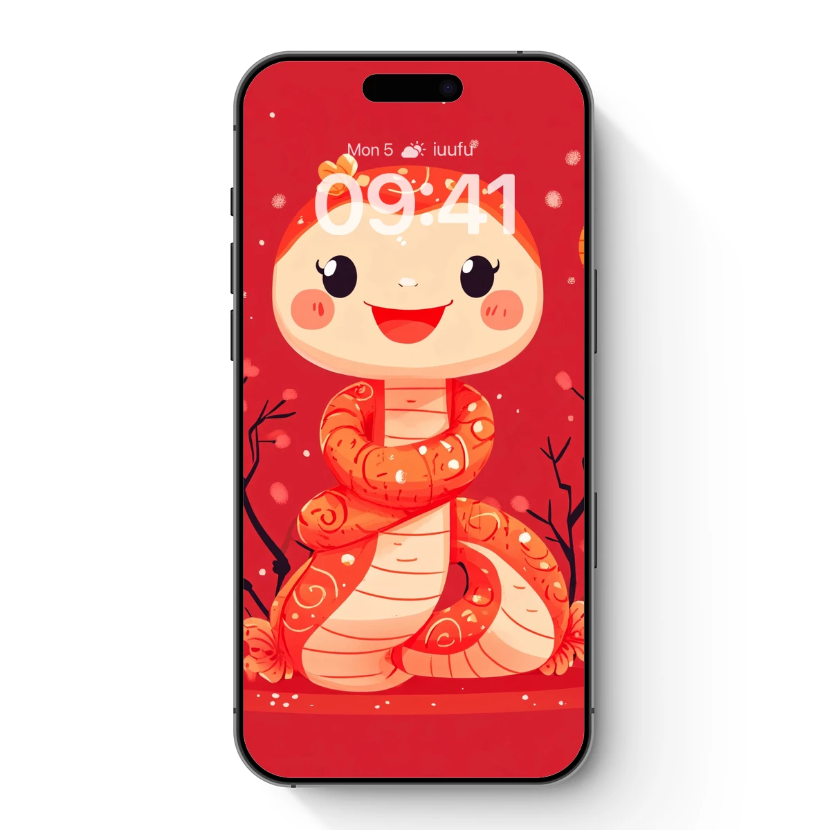 Charming Snake Character in Festive Red Setting