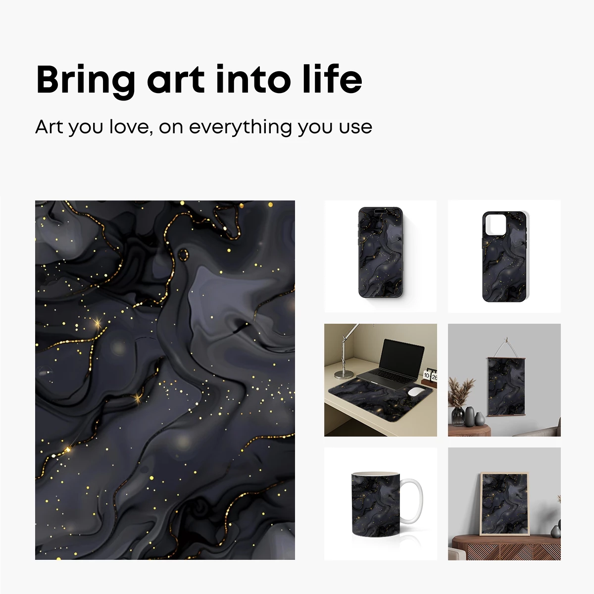 Ethereal Midnight Waves: Golden Stars on Dark Flow - Image 2