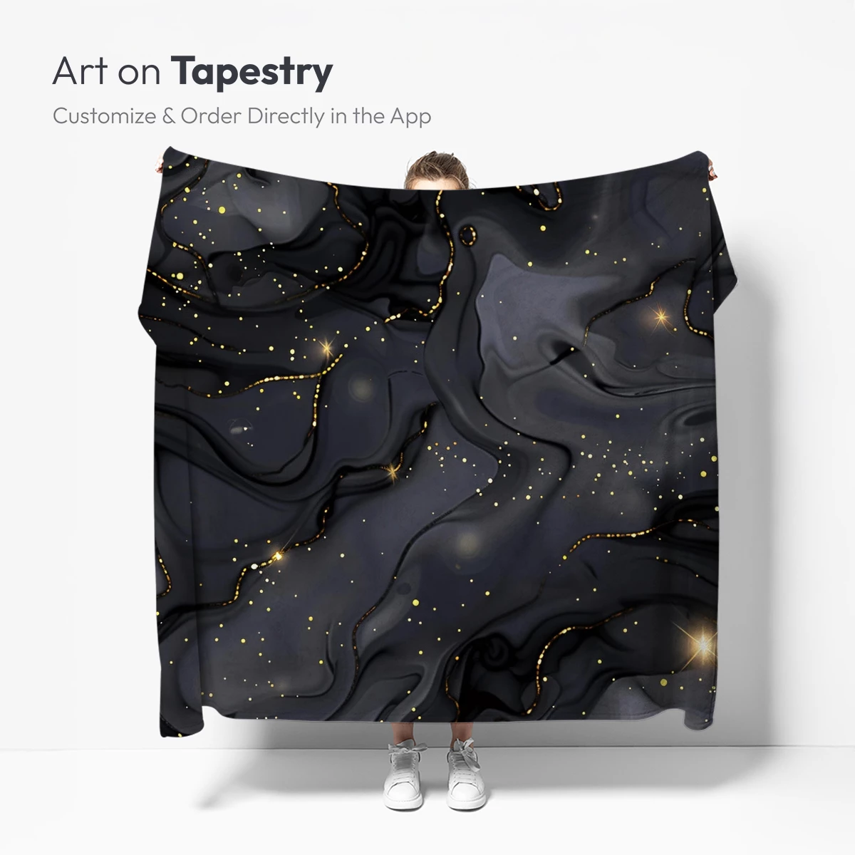 Ethereal Midnight Waves: Golden Stars on Dark Flow - Image 5