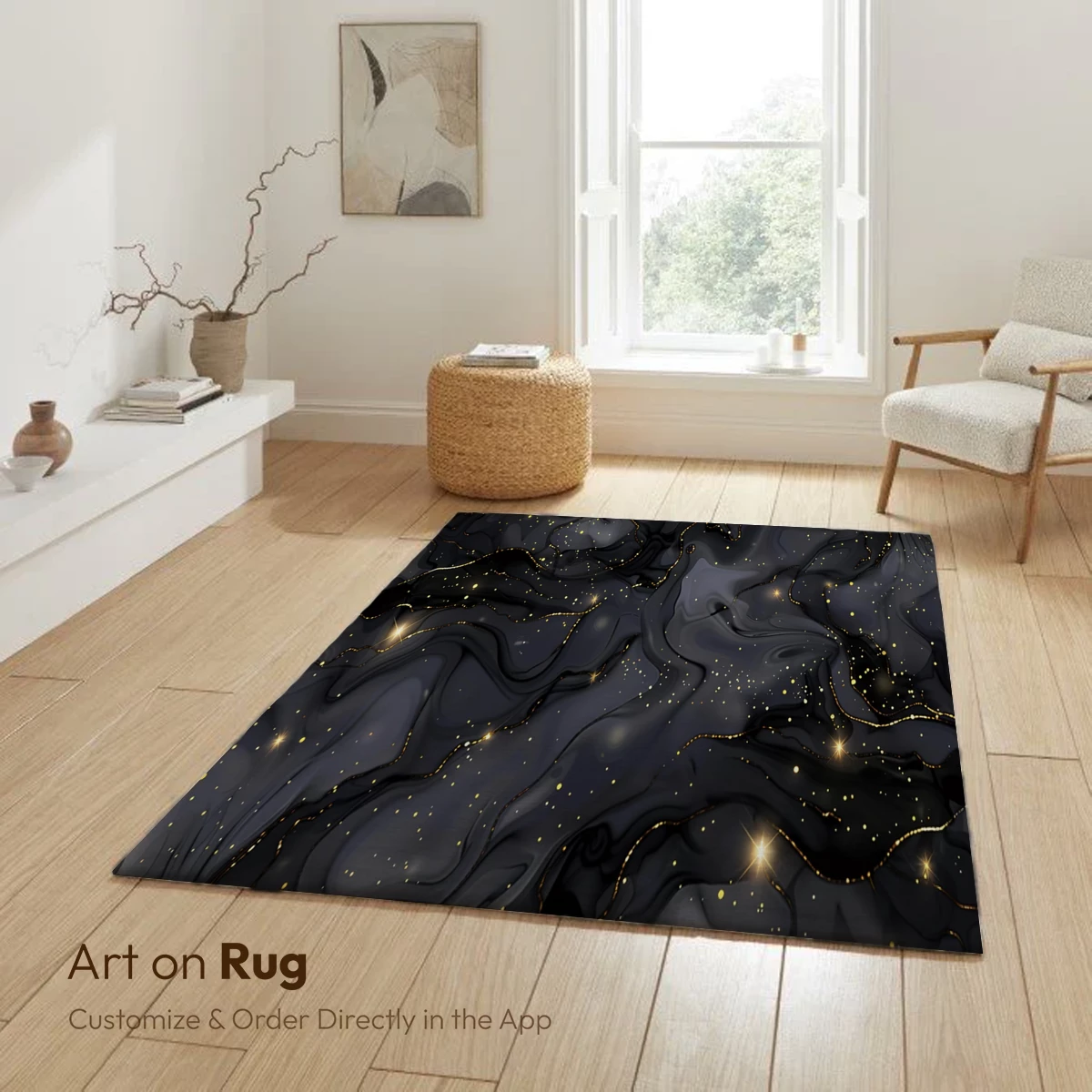 Ethereal Midnight Waves: Golden Stars on Dark Flow - Image 6