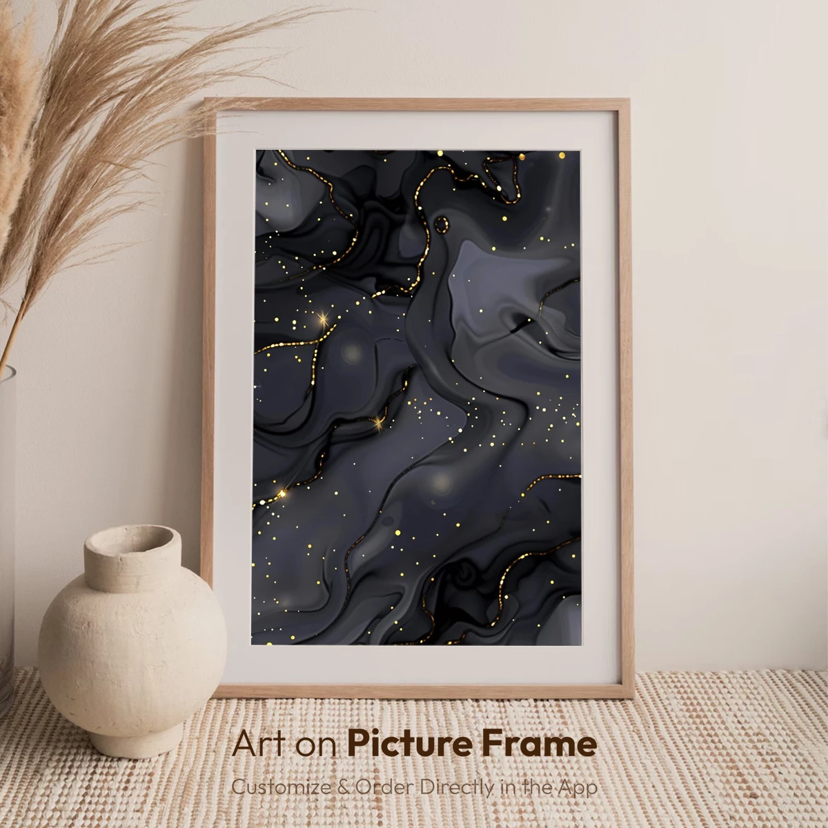 Ethereal Midnight Waves: Golden Stars on Dark Flow - Image 7