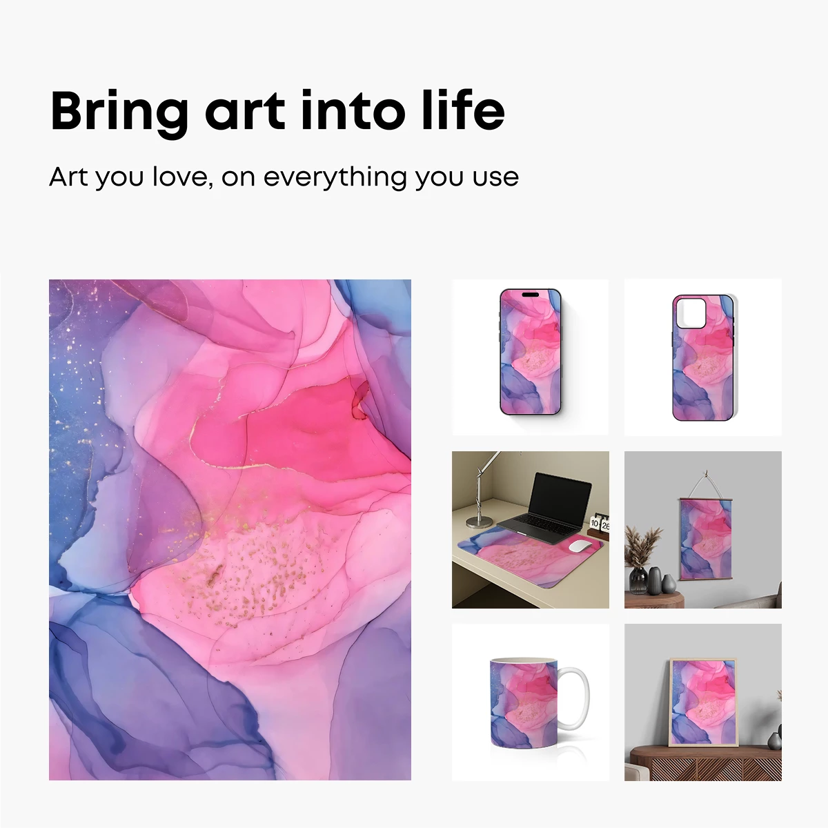 Ethereal Ink Blossom: Fusion of Pink and Blue Hues - Image 2