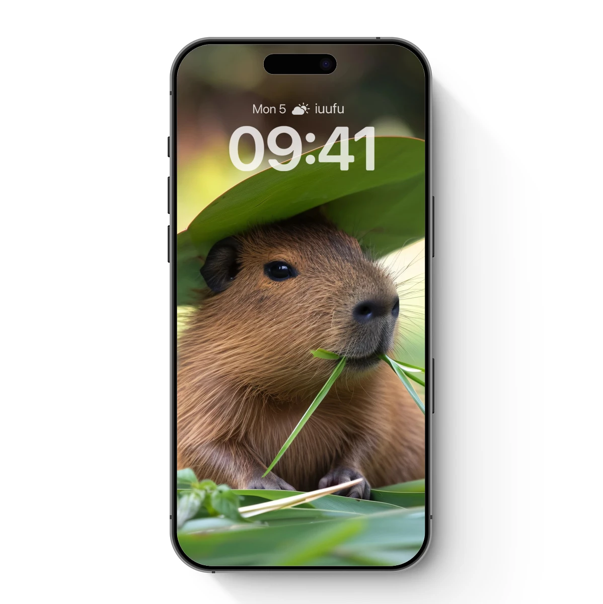 Capybara in Leaf Hat: Nature's Whimsical Portrait