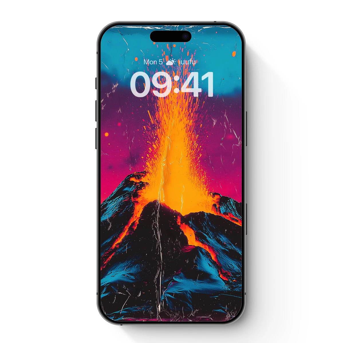 Erupting Volcano in Neon Dreamscape