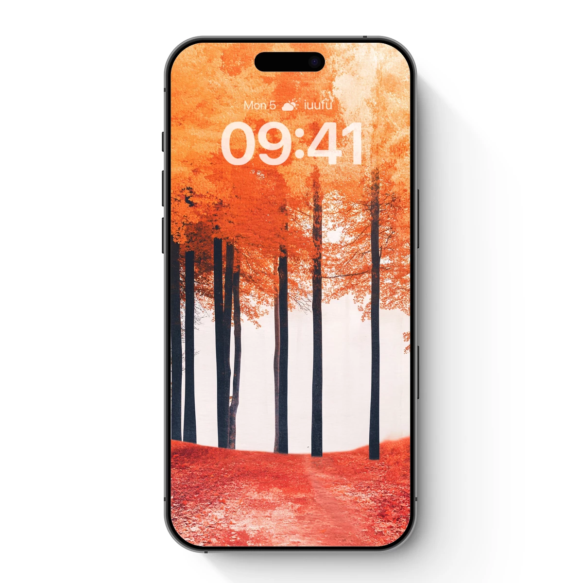 Autumn Blaze: Fiery Trees in Minimalist Forest
