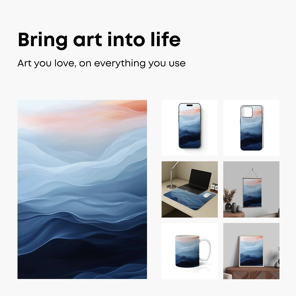 Ethereal Ocean Waves: A Symphony of Blue and Peach - Image 2