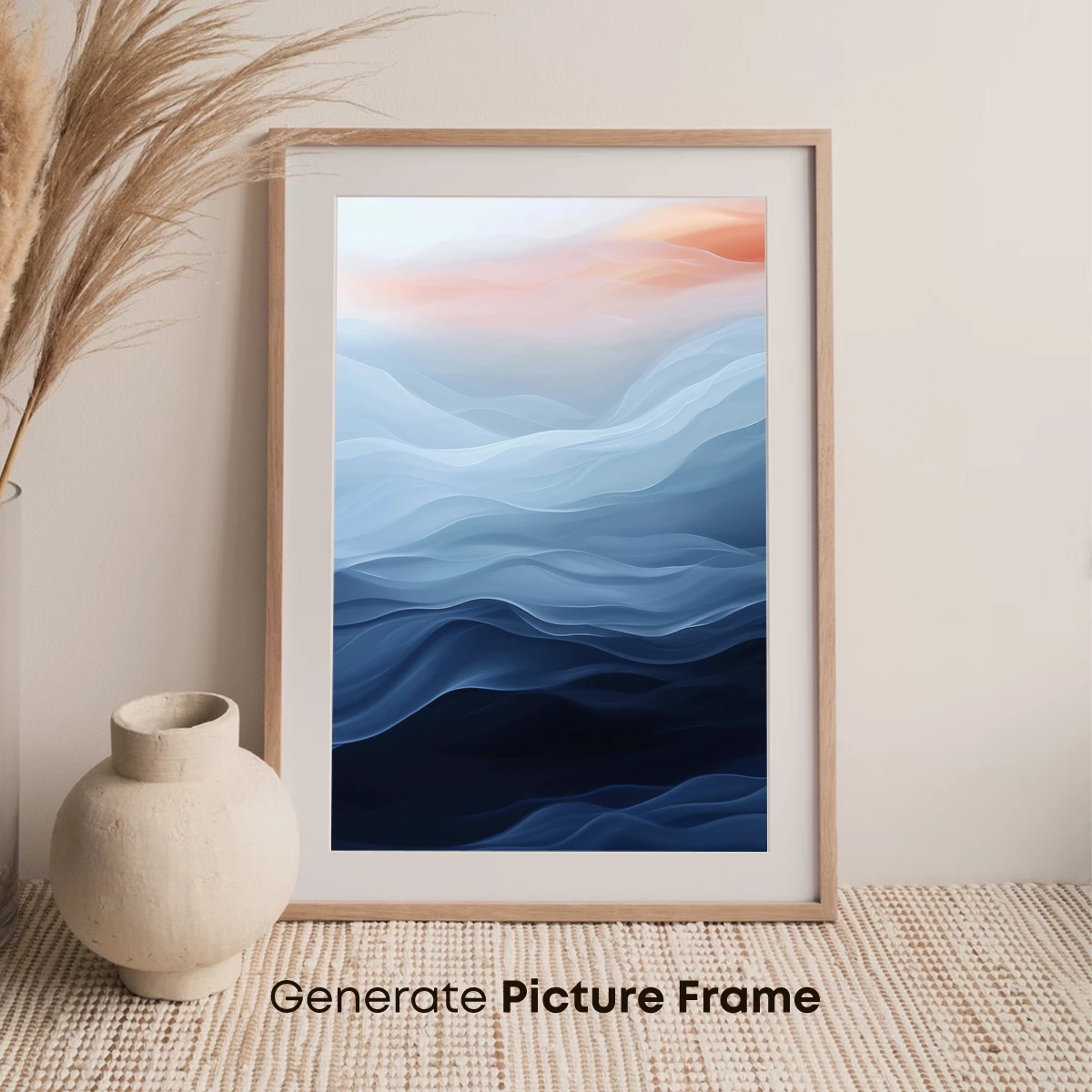 Ethereal Ocean Waves: A Symphony of Blue and Peach - Image 7