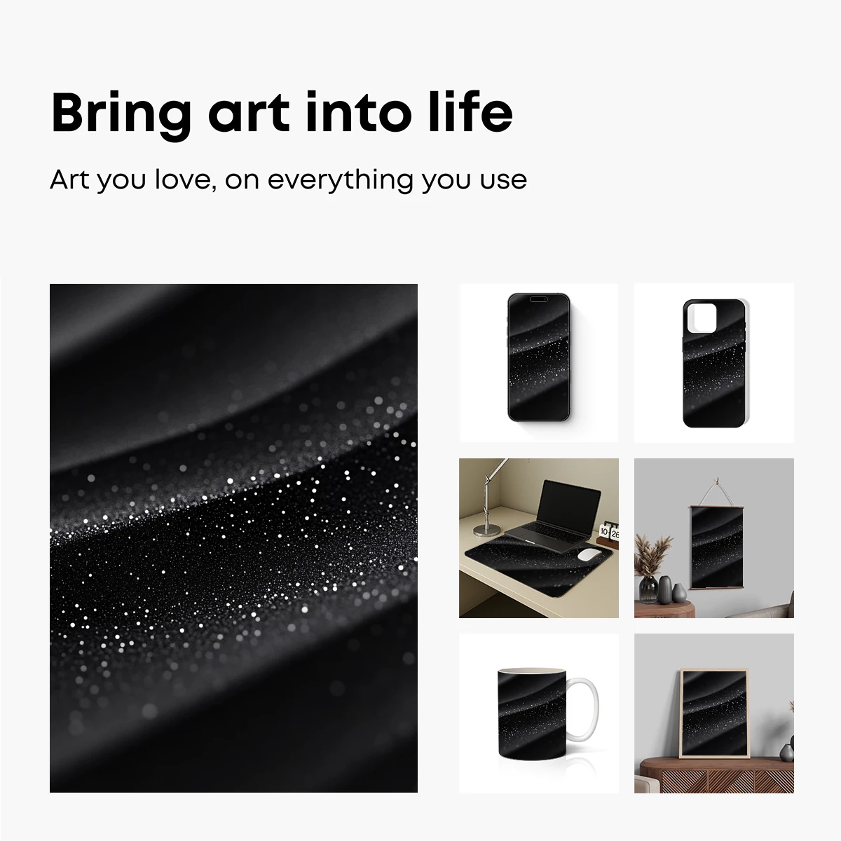 Ethereal Black Waves with Glittering Stars