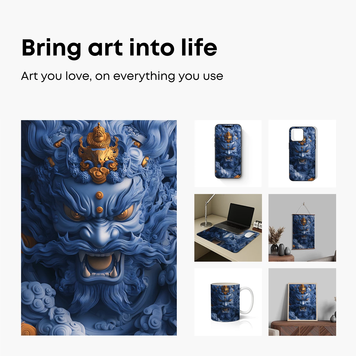 Blue Mythic Guardian: Clouds and Gold Ornamentation - Image 2