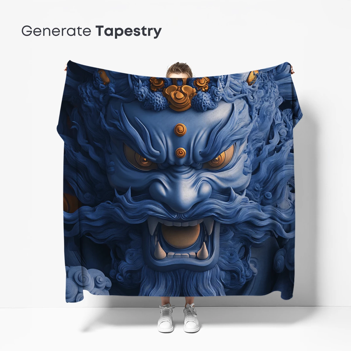 Blue Mythic Guardian: Clouds and Gold Ornamentation - Image 5