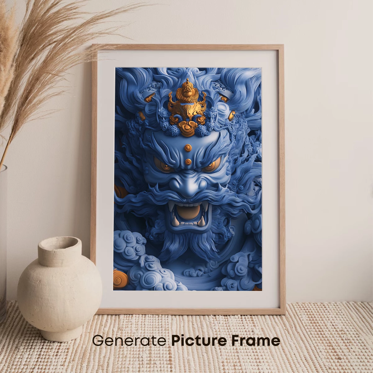 Blue Mythic Guardian: Clouds and Gold Ornamentation - Image 7