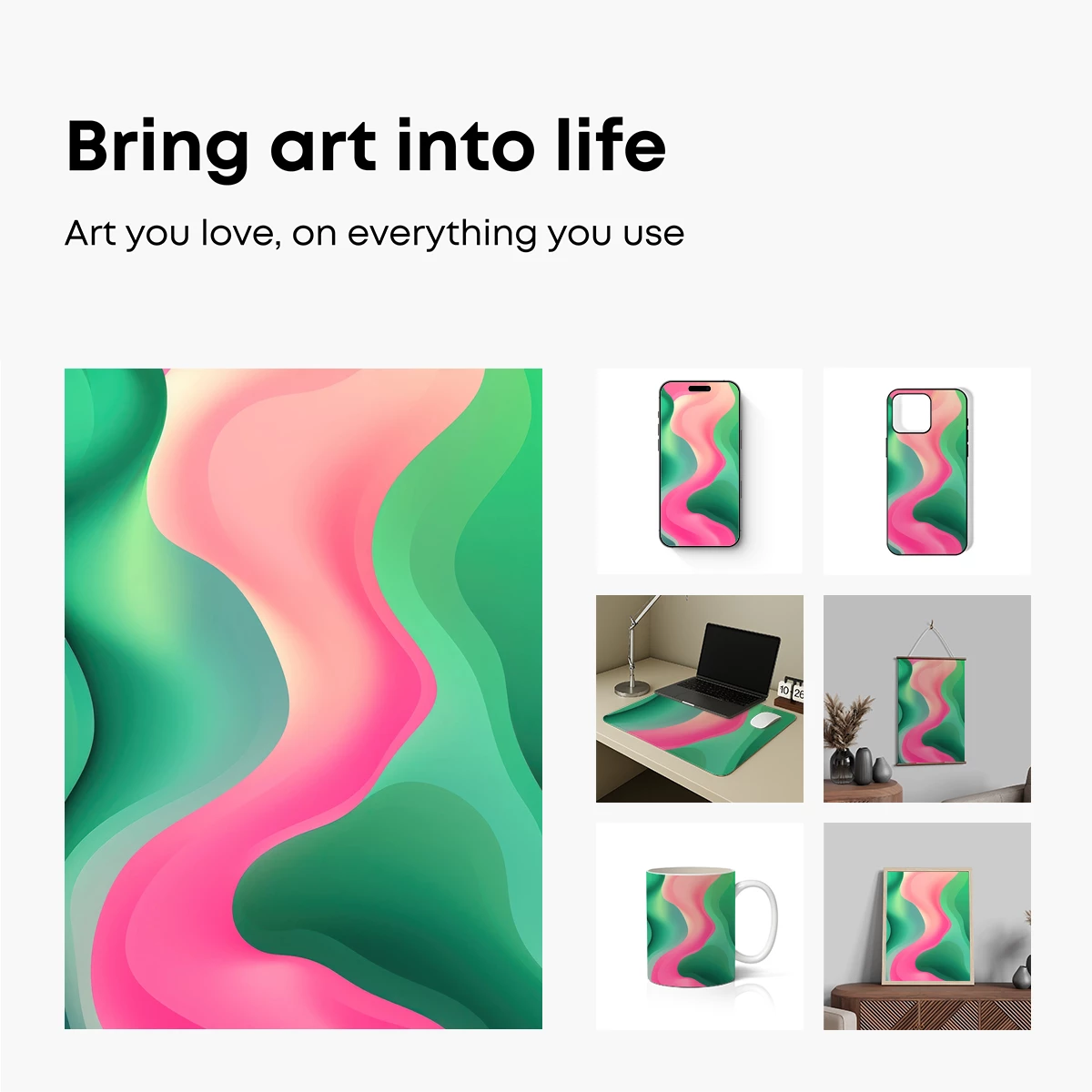 Fluid Fusion: Pink and Green Abstract Waves - Image 2