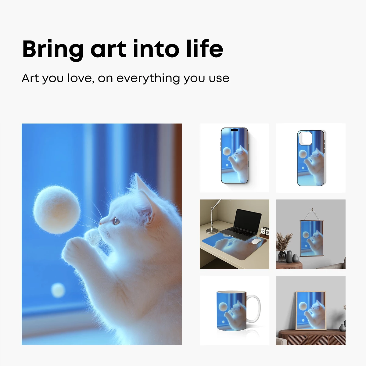 Feline Playfulness: White Cat and Fluffy Ball - Image 2