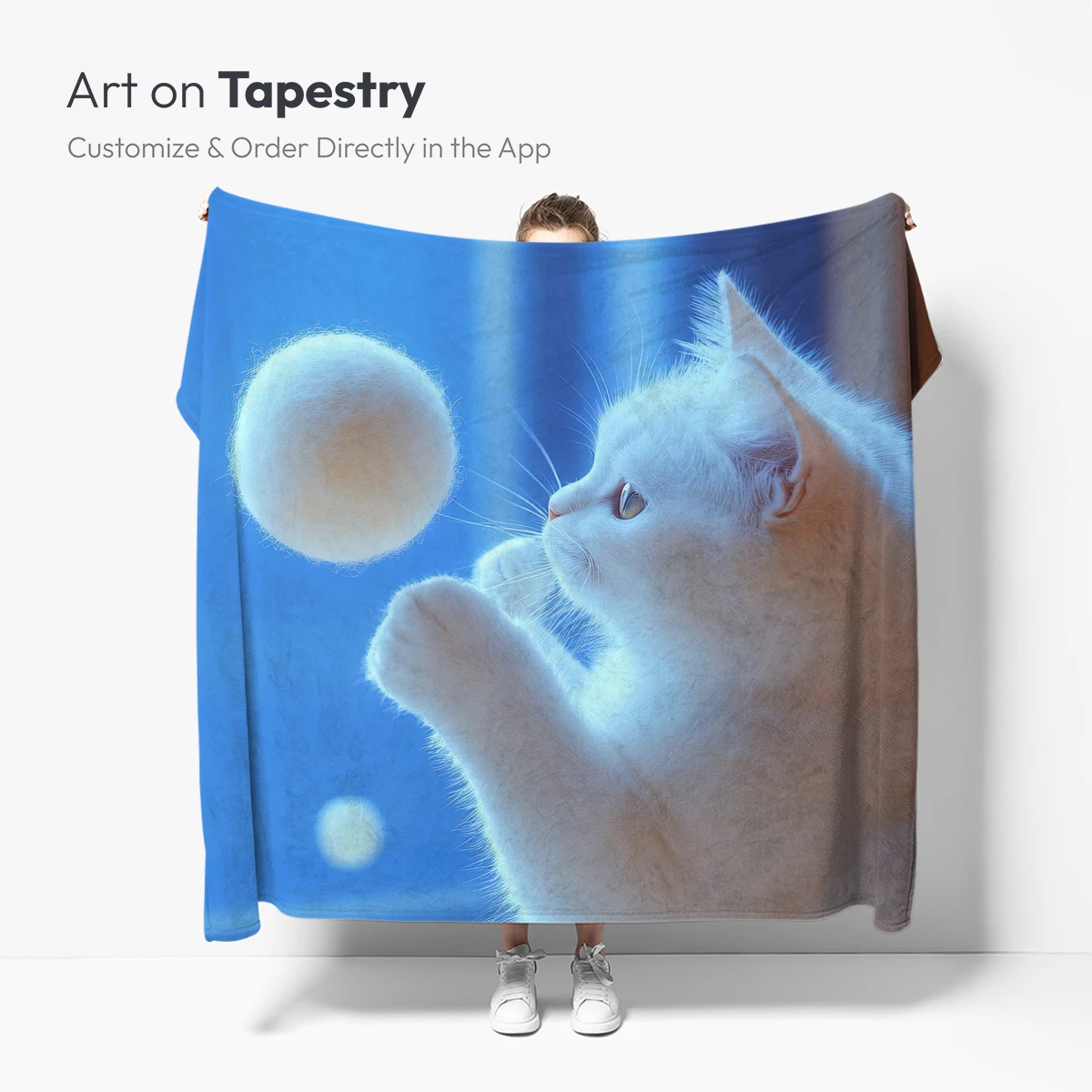 Feline Playfulness: White Cat and Fluffy Ball - Image 5