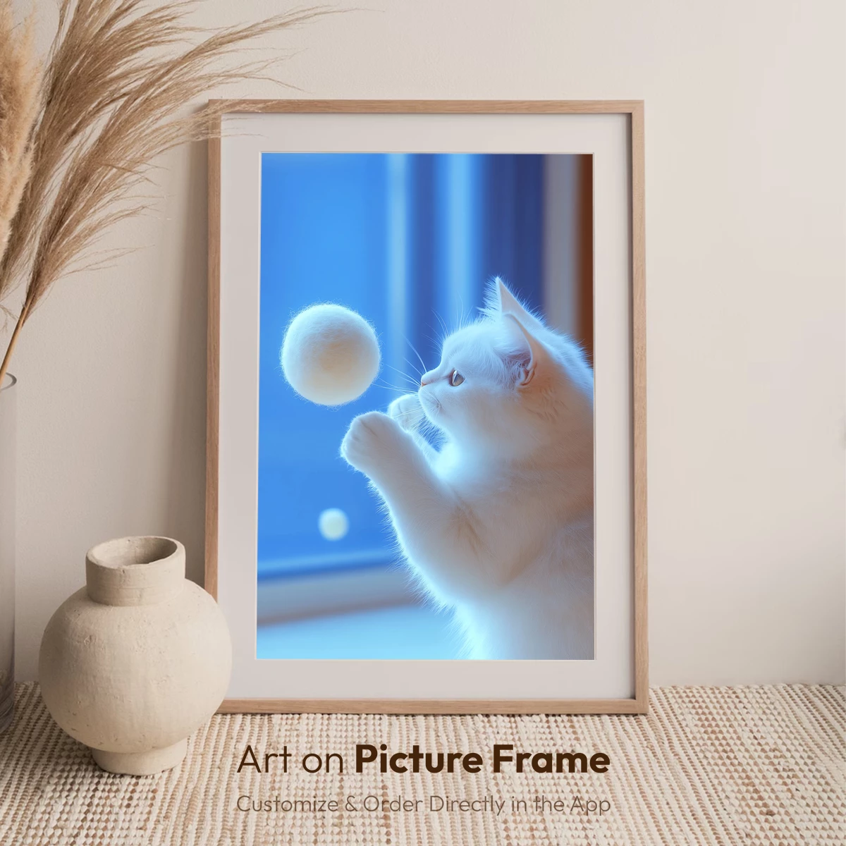 Feline Playfulness: White Cat and Fluffy Ball - Image 7