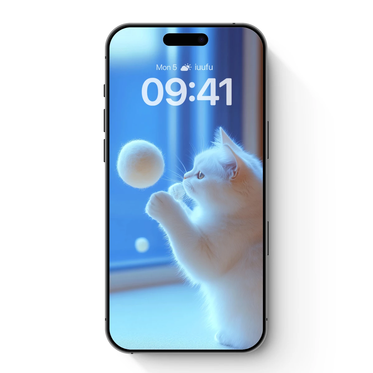 Feline Playfulness: White Cat and Fluffy Ball