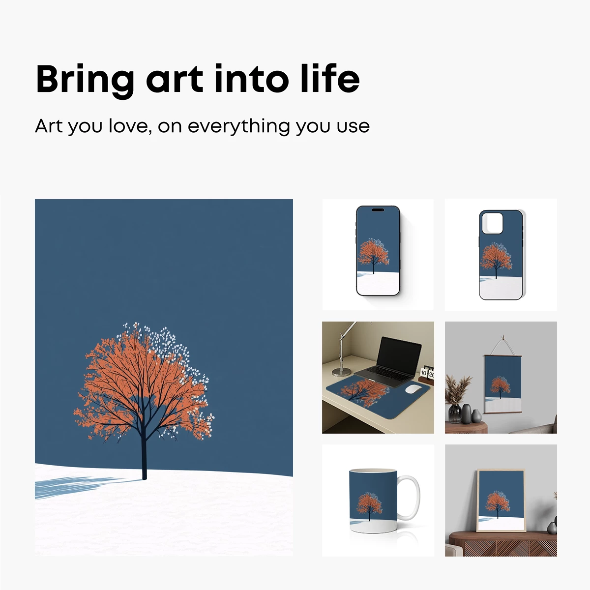 Autumn Solitude: Orange Tree in Snow - Image 2