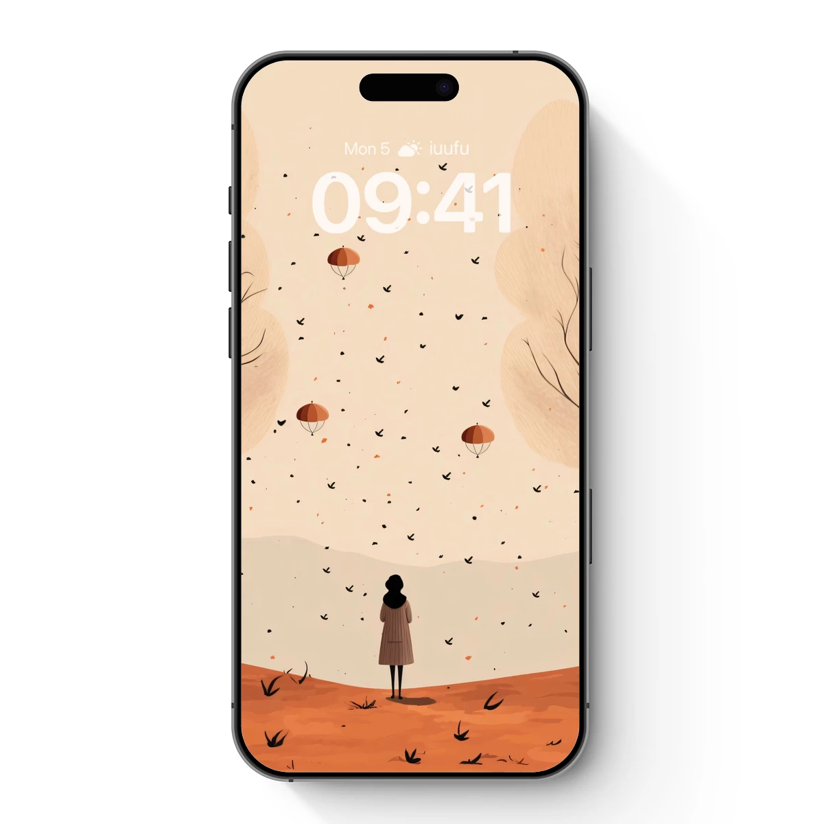 Autumn Solitude: Floating Lanterns and Bare Trees