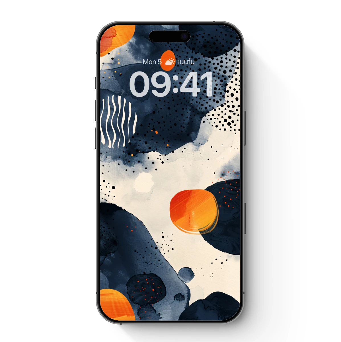 Abstract Ink Fusion: Orange Circles and Dotted Waves
