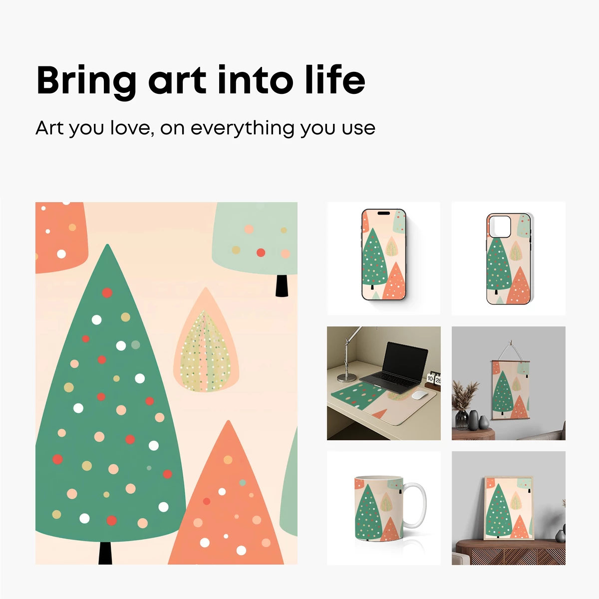 Festive Forest Dots: Whimsical Trees in Pastel Harmony - Image 2