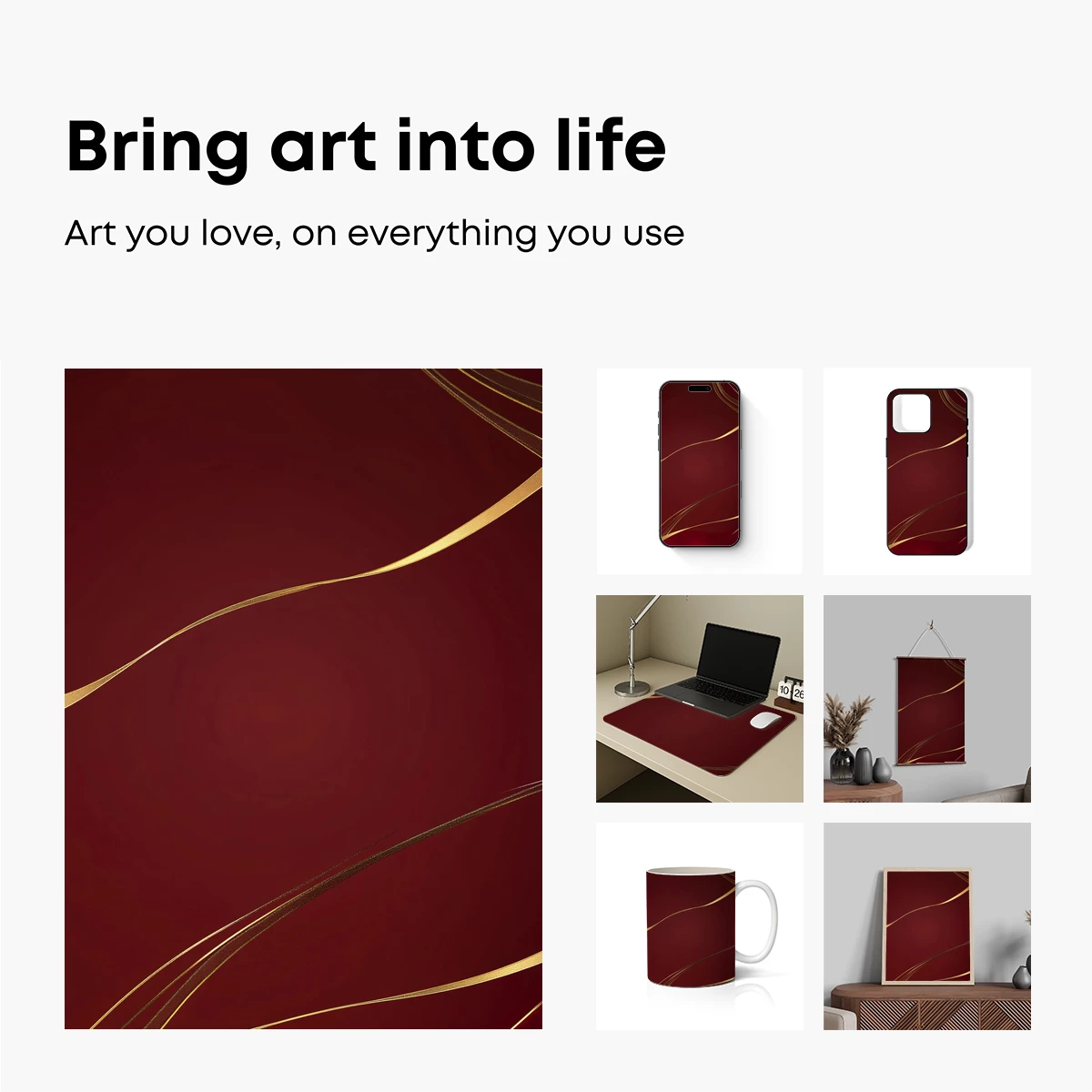 Elegant Gold Waves on Deep Red Canvas - Image 2