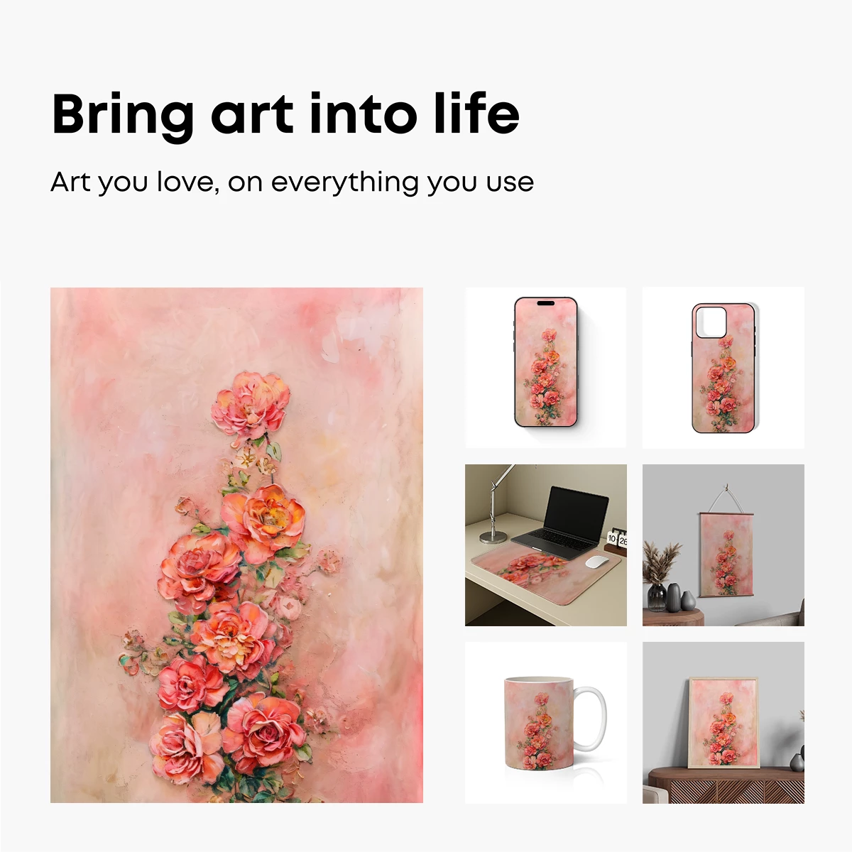 Blush Rose Cascade: Impressionist Floral Elegance - Image 2