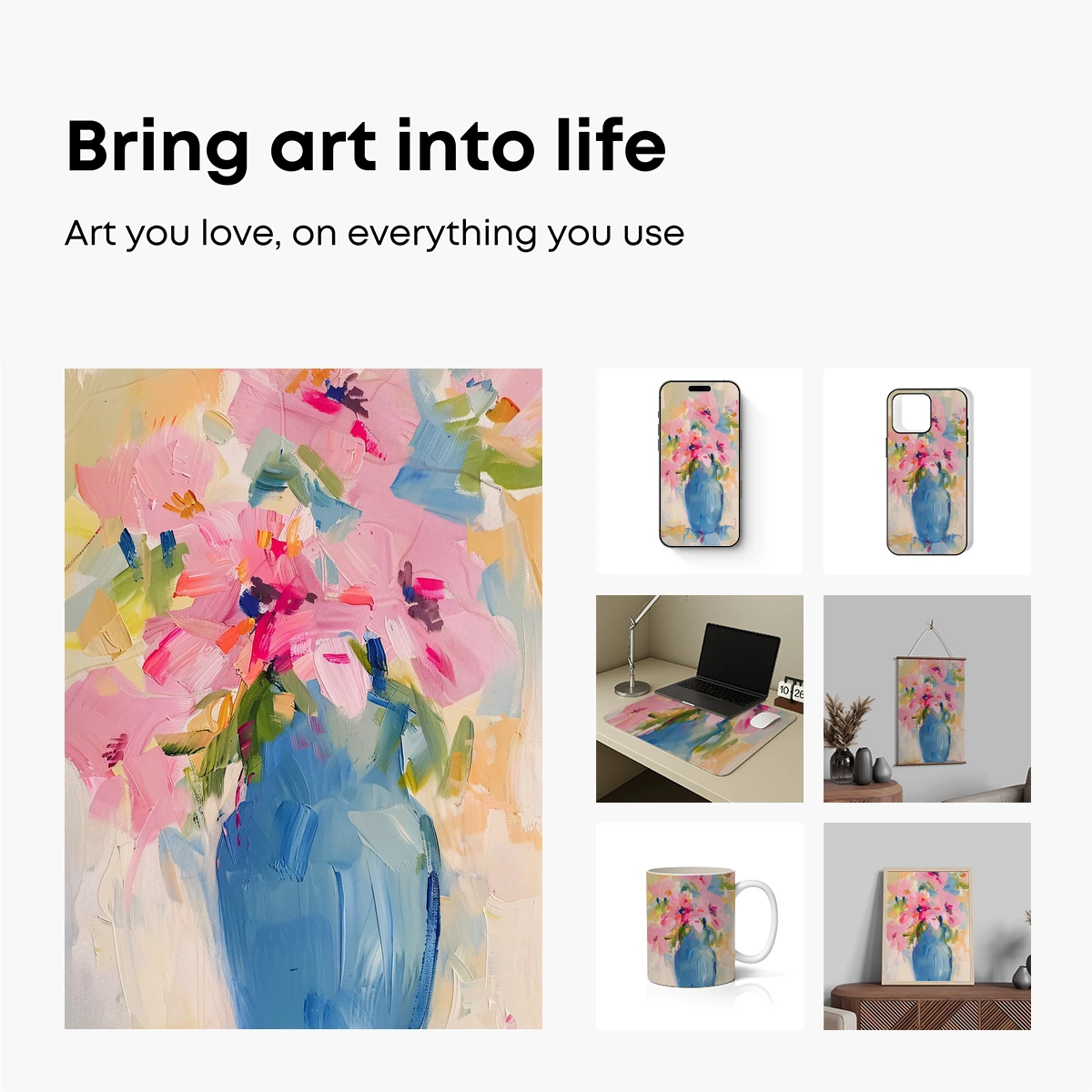 Abstract Floral Symphony in Blue Vase - Image 2