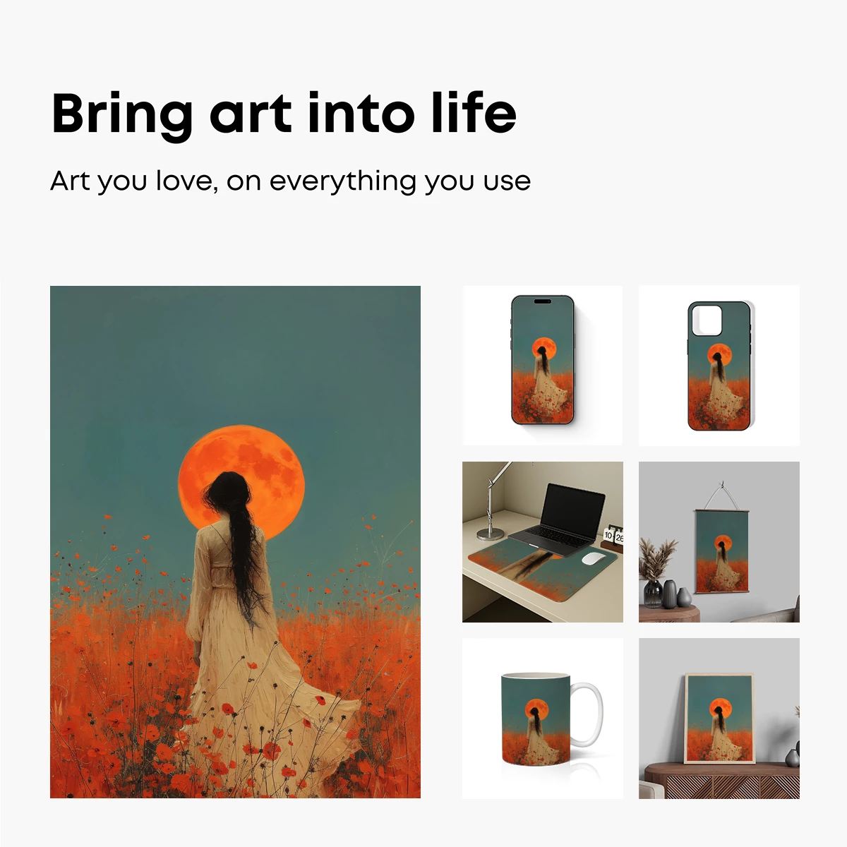 Eternal Moonlit Solitude: A Woman in a Floral Dream - Image 2