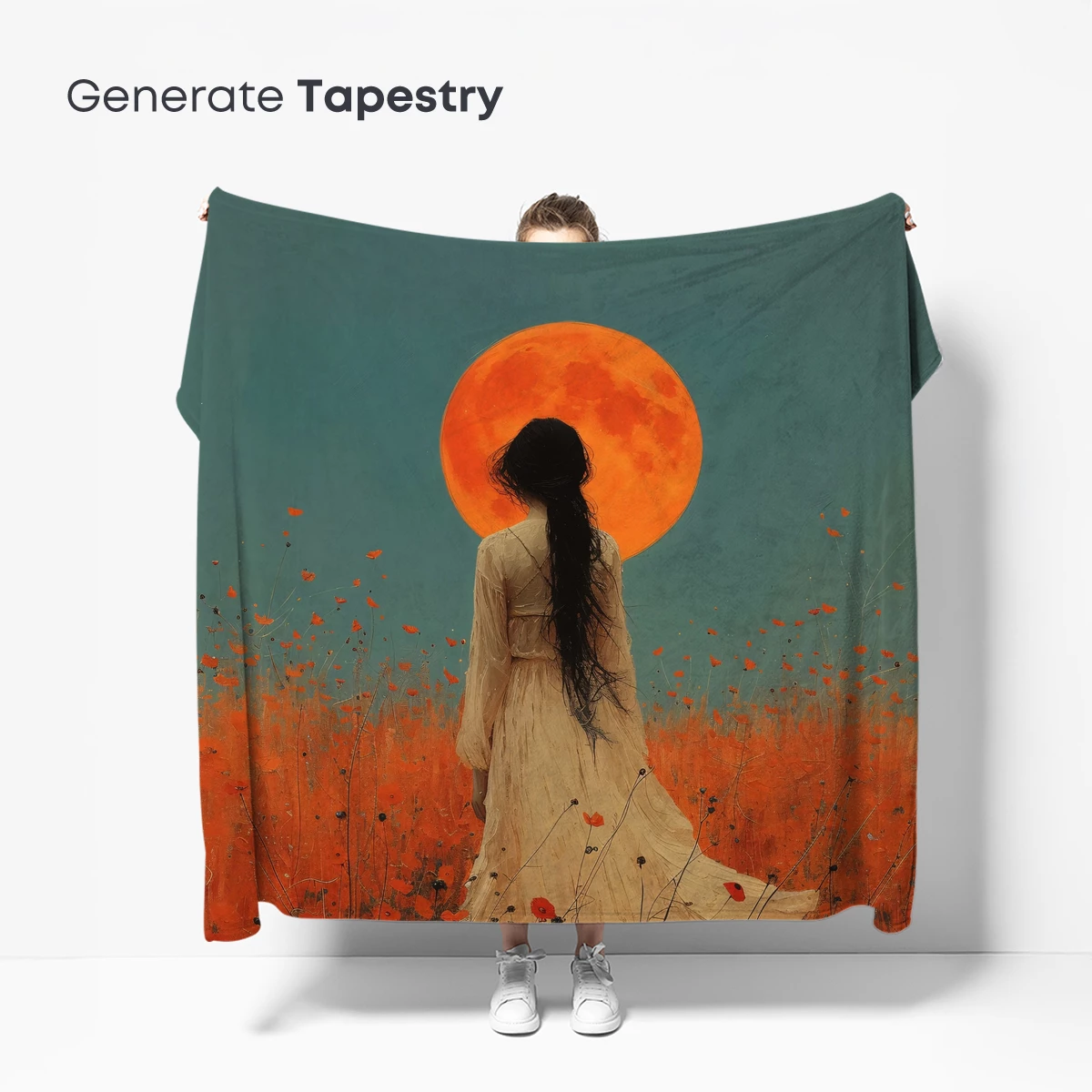 Eternal Moonlit Solitude: A Woman in a Floral Dream - Image 5