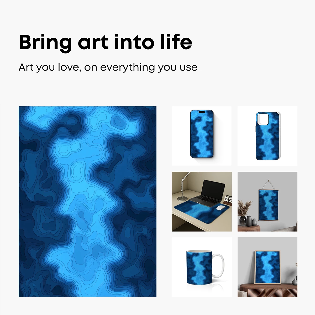 Blue Topographic Waves: Abstract Depth - Image 2