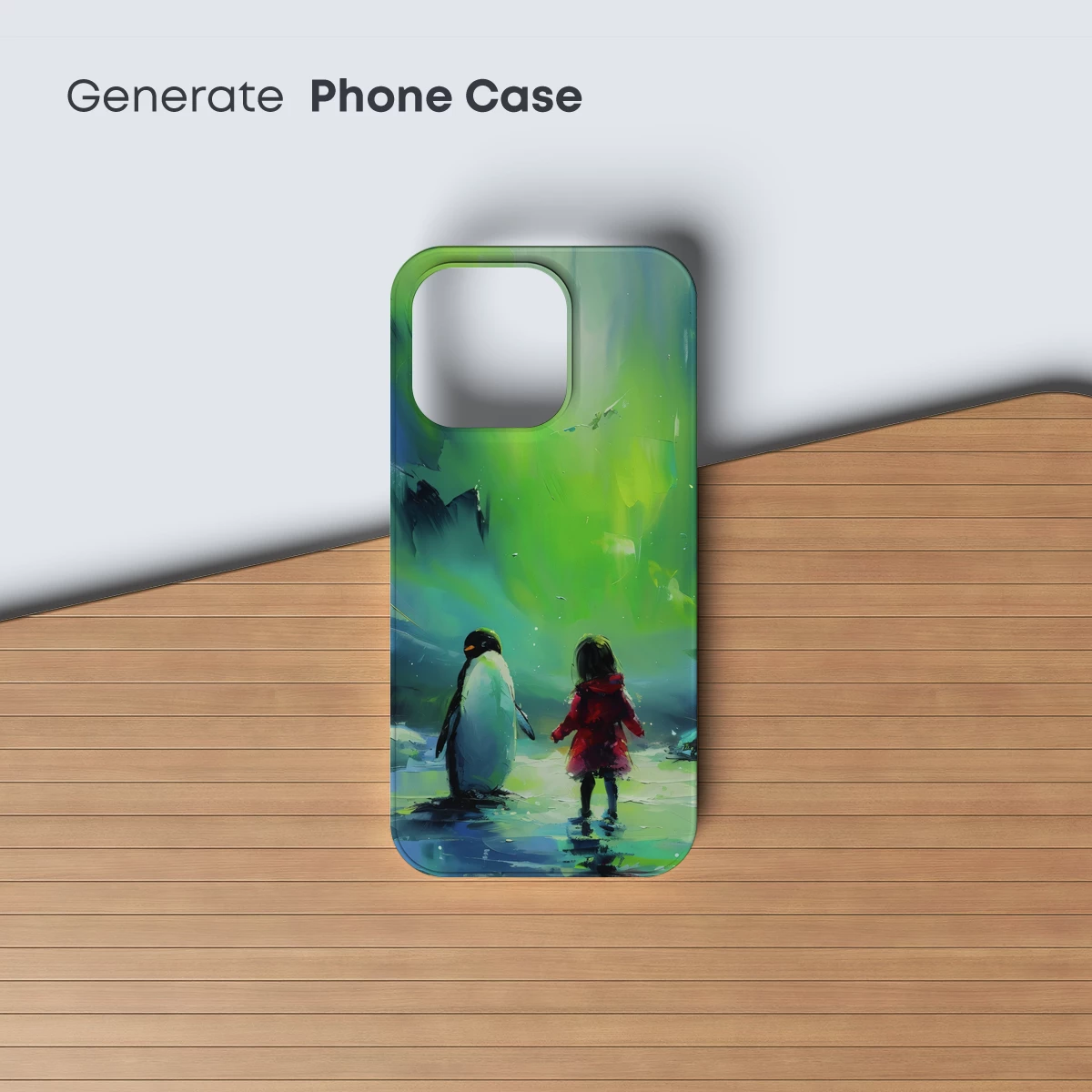 Aurora Adventure: Penguin and Child Under Northern Lights - Image 3