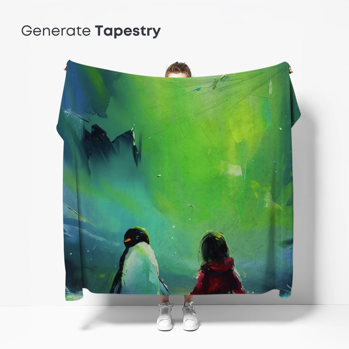 Aurora Adventure: Penguin and Child Under Northern Lights - Image 5