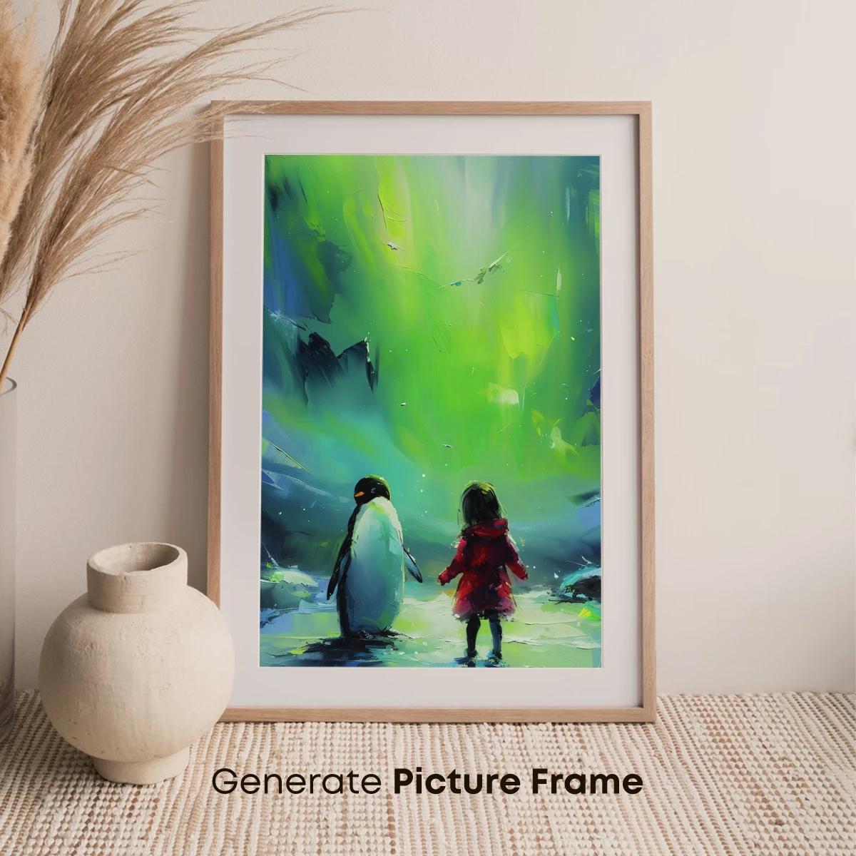 Aurora Adventure: Penguin and Child Under Northern Lights - Image 7