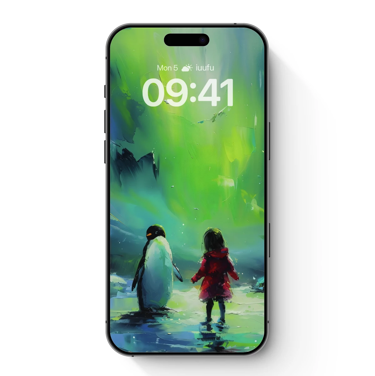 Aurora Adventure: Penguin and Child Under Northern Lights