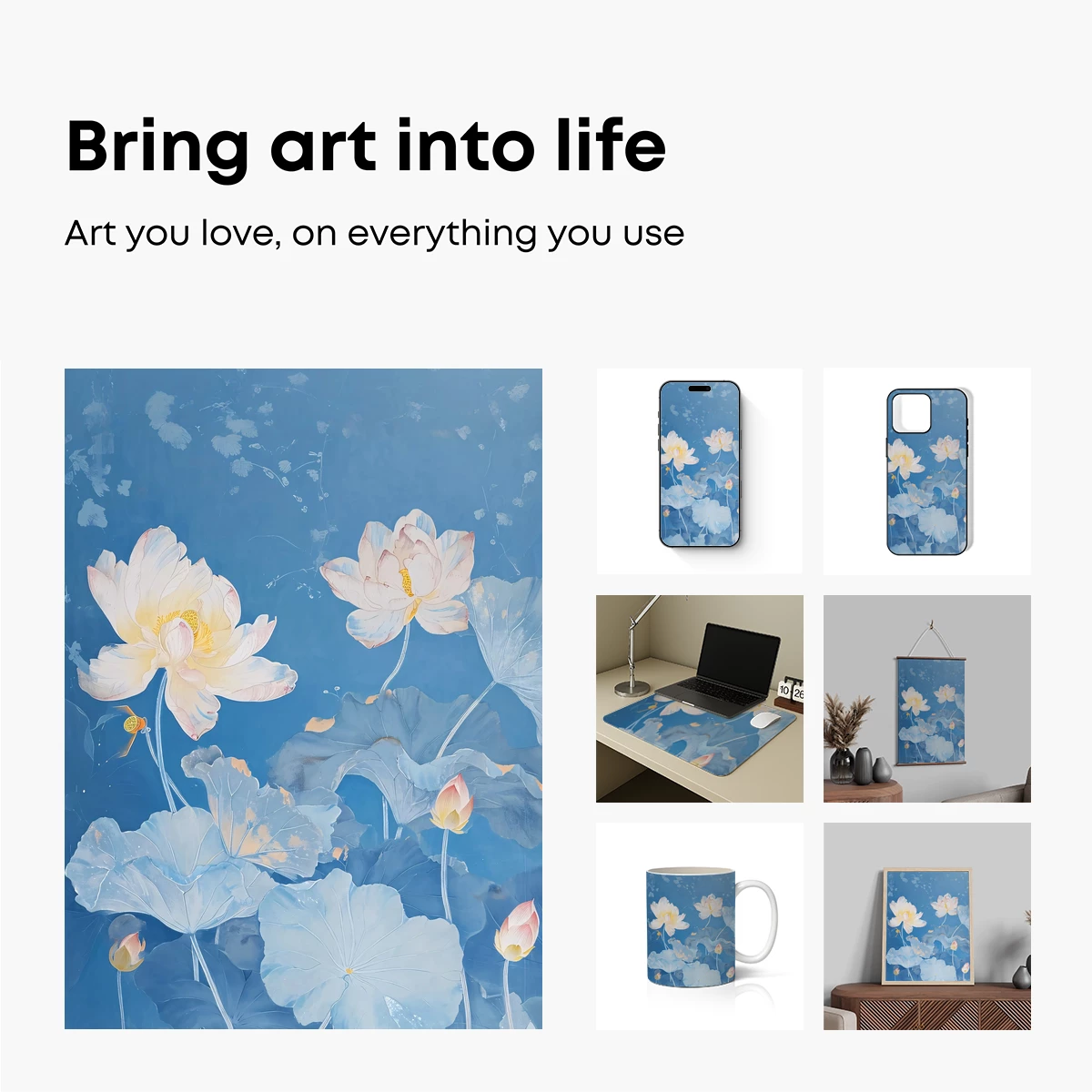 Ethereal Lotus Serenity: Watercolor Blossoms in Blue - Image 2