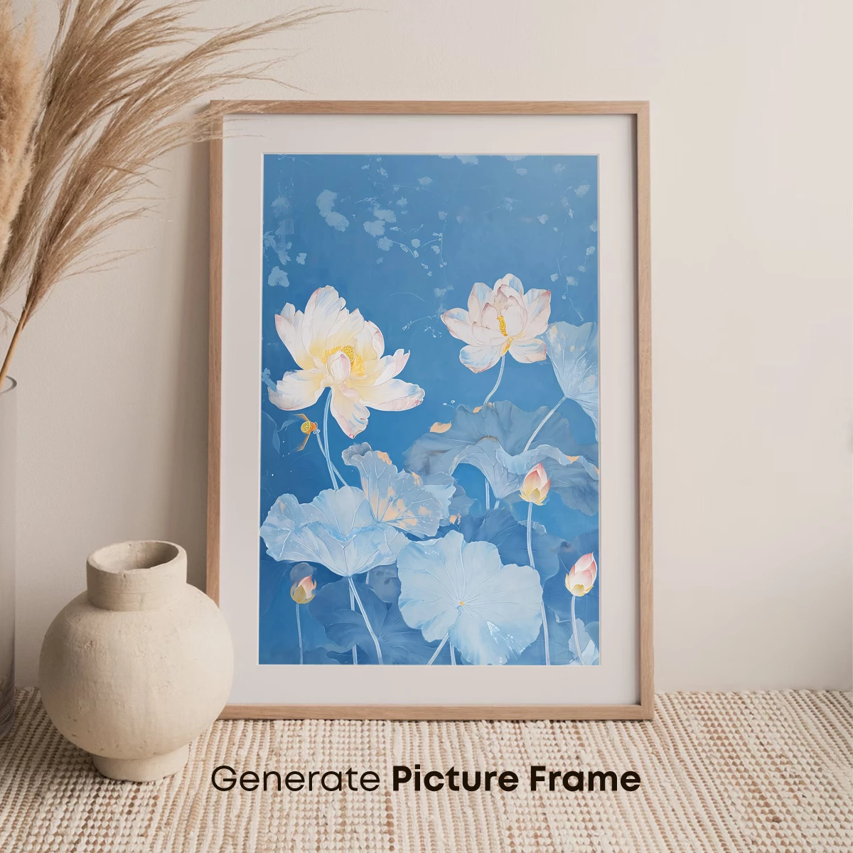 Ethereal Lotus Serenity: Watercolor Blossoms in Blue - Image 7