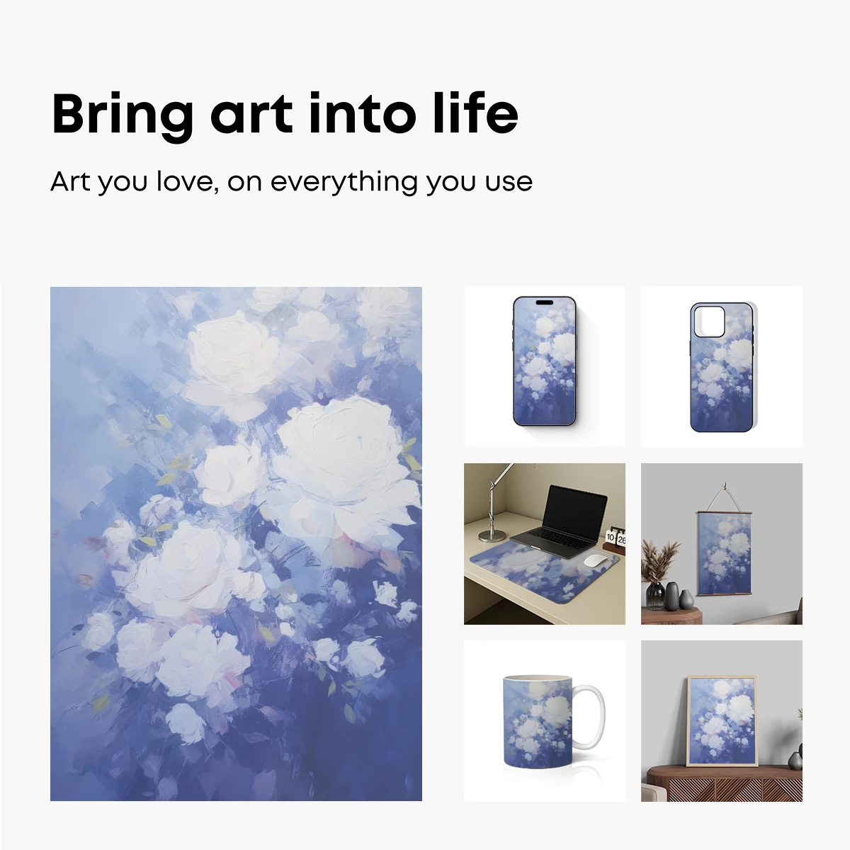 Ethereal White Roses in Blue Hues - Image 2