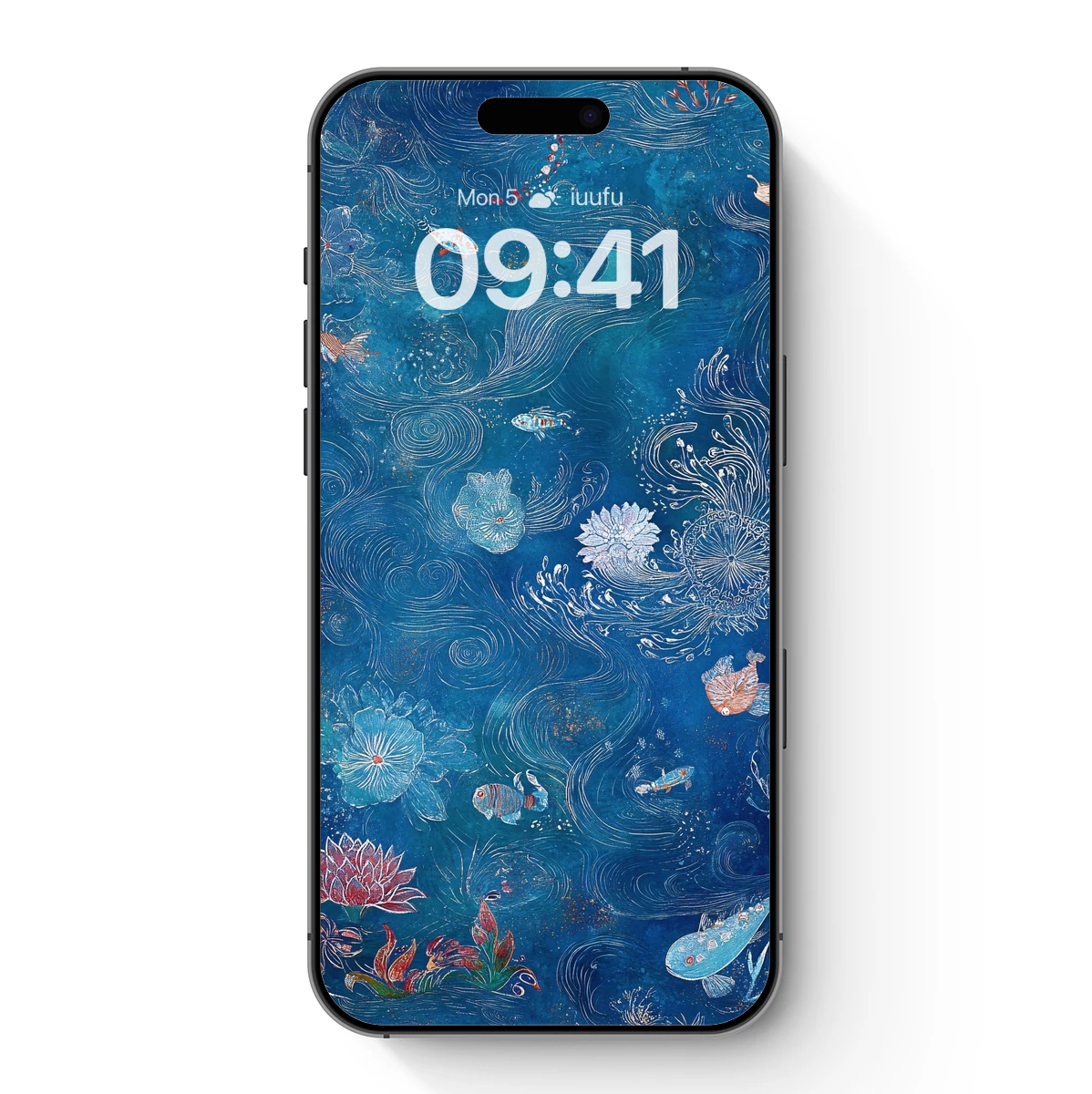 Aquatic Serenade: Lotus and Fish in Blue Whirlpools Aquatic Serenade: Lotus and Fish in Blue Whirlpools