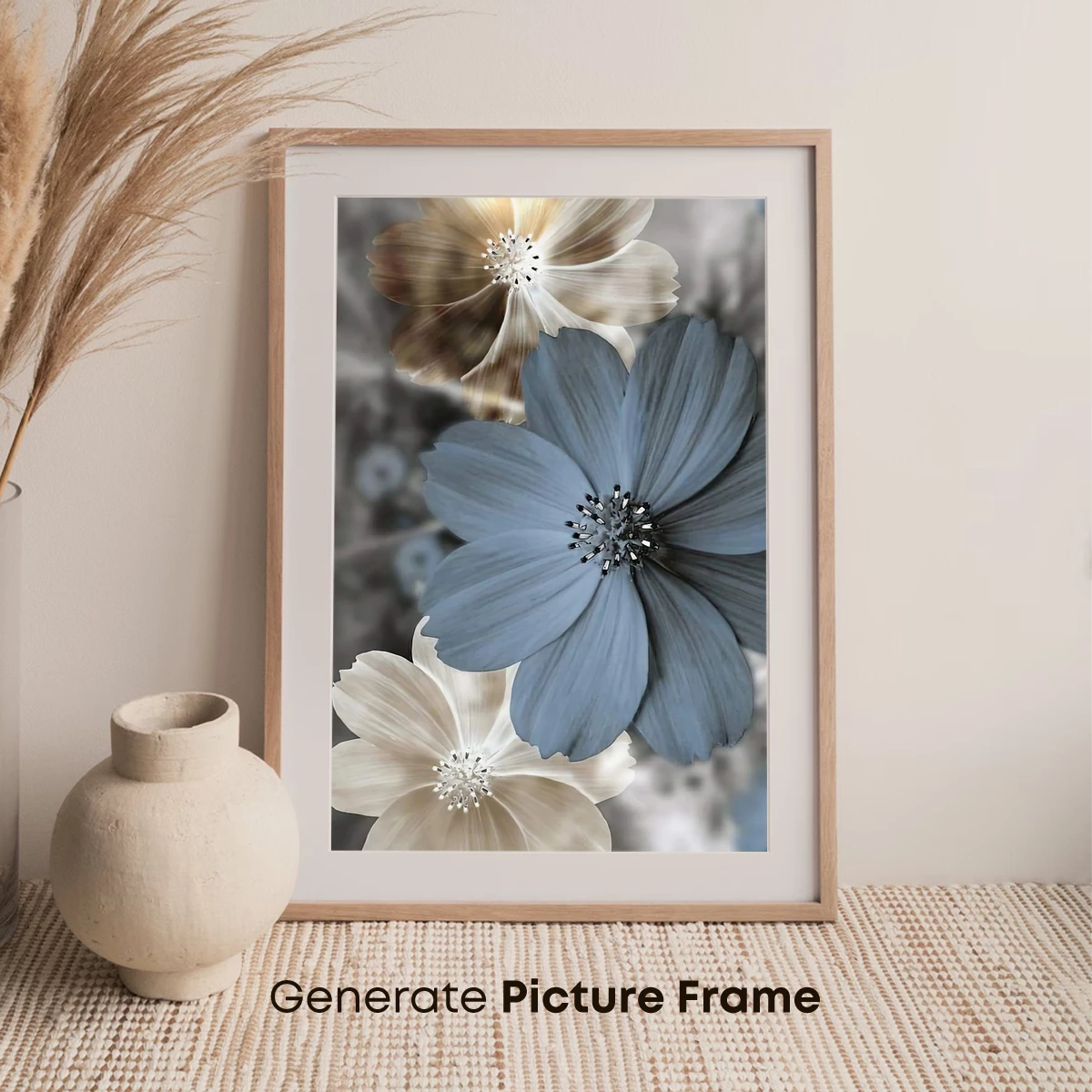 Ethereal Floral Symphony in Blue and Cream - Image 7