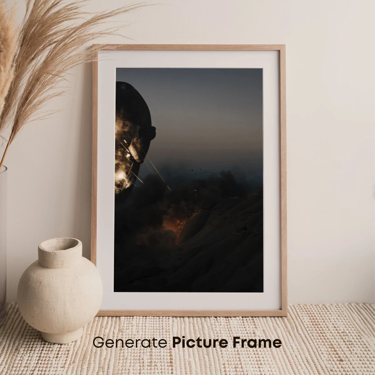 Ethereal Desert Dream: Floating Face in Flames - Image 7