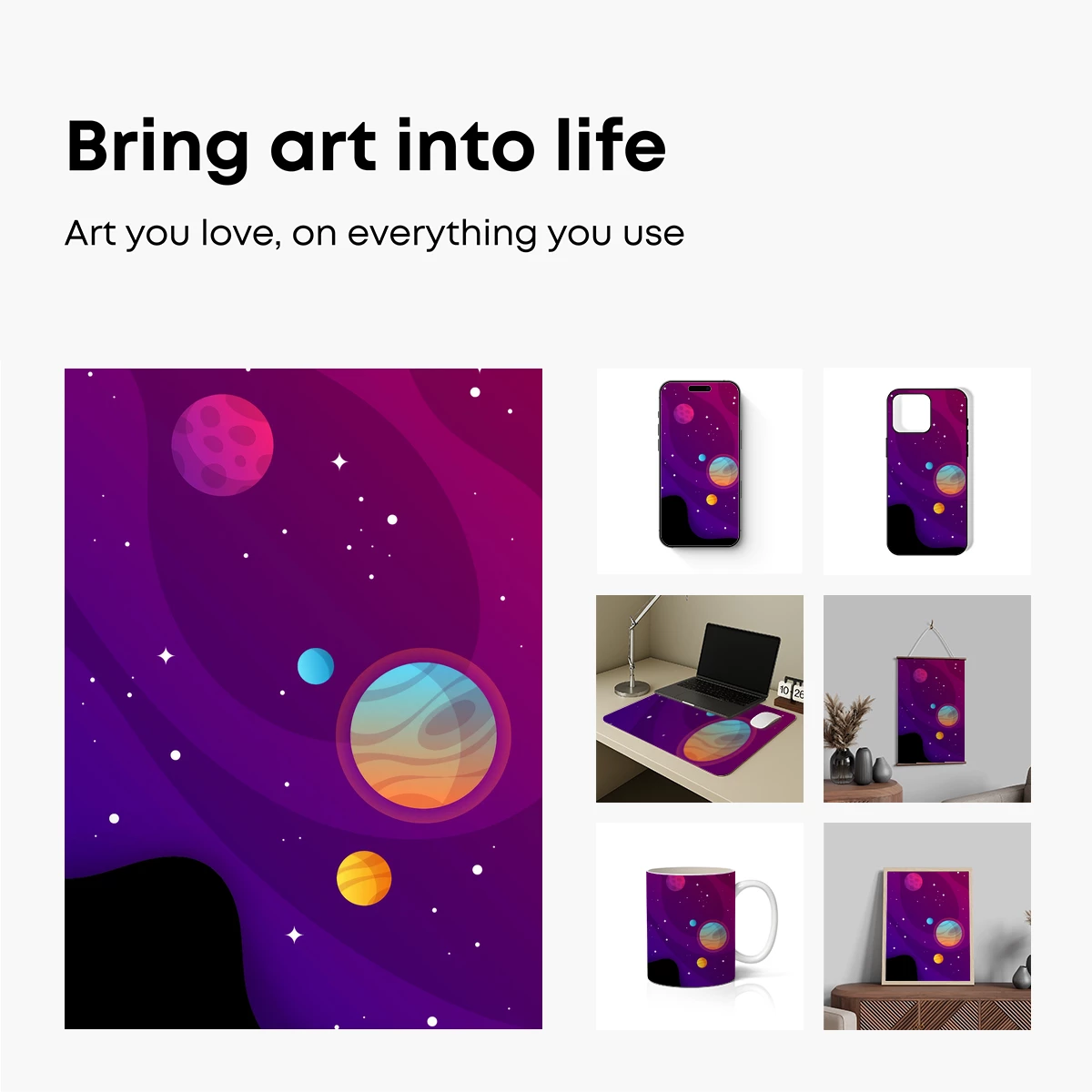 Cosmic Symphony: Vibrant Planets in Purple Nebula - Image 2