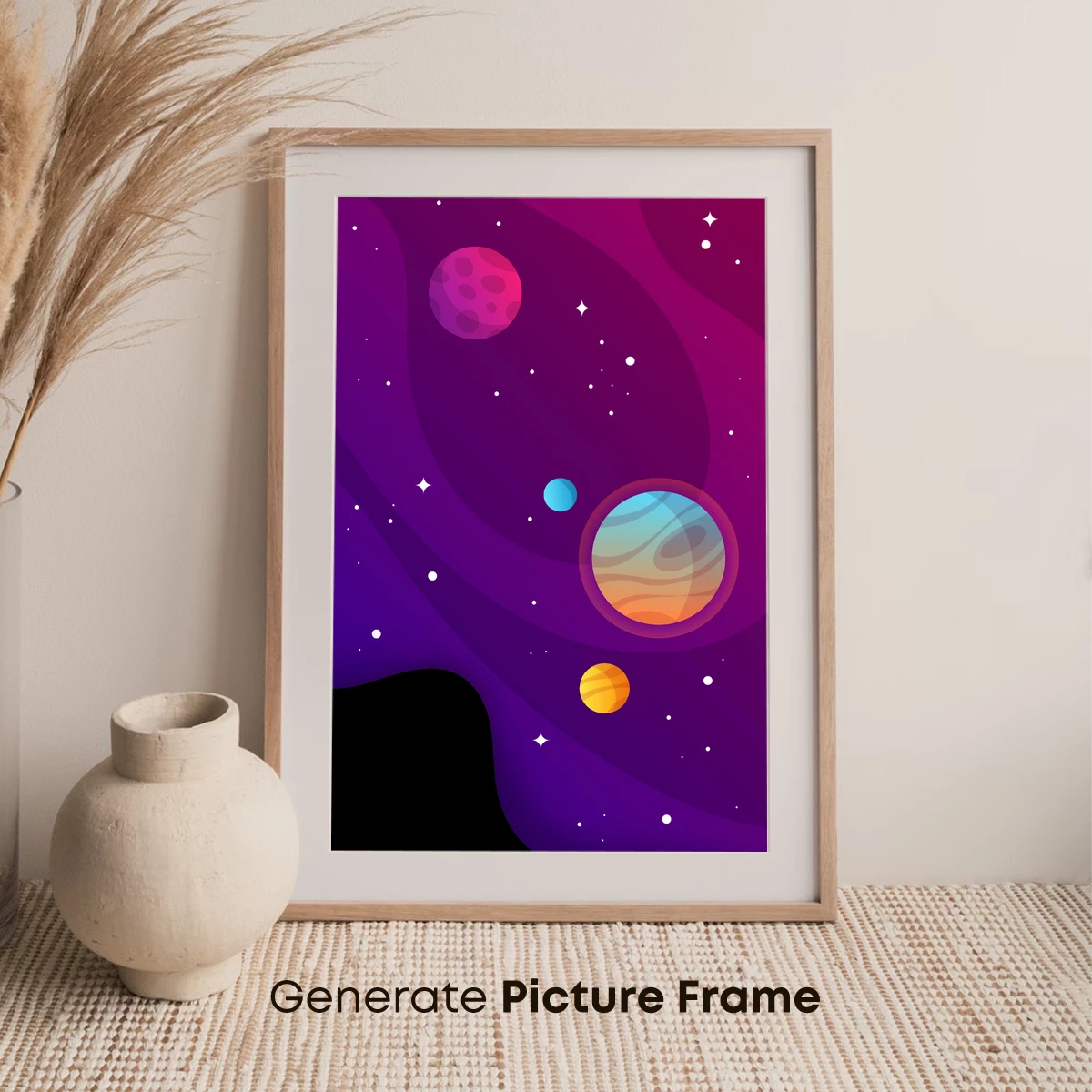 Cosmic Symphony: Vibrant Planets in Purple Nebula - Image 7