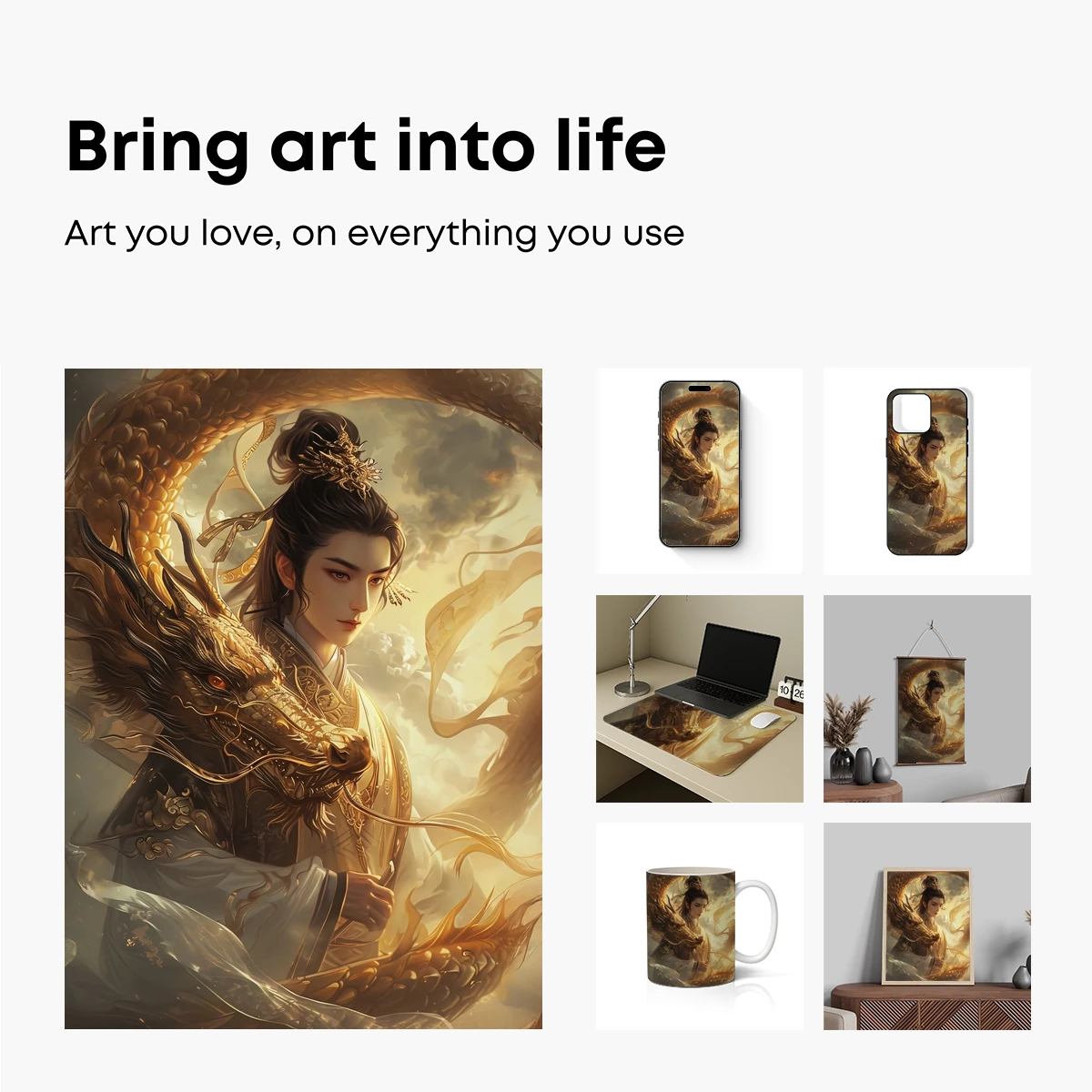 Eternal Dragon Embrace: Mythic Warrior in Golden Serpent's Coil - Image 2