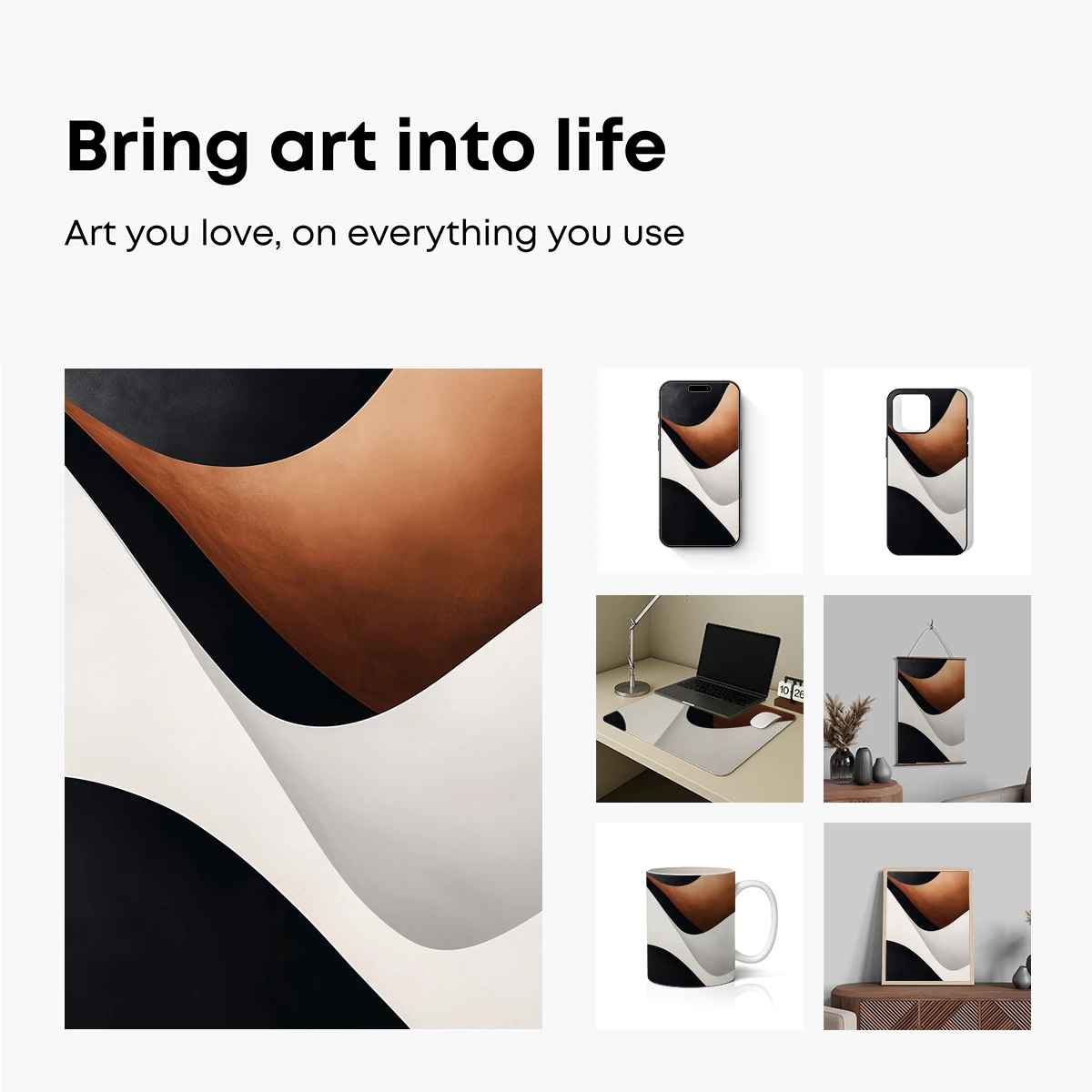 Abstract Flow: Copper, White, and Black Harmony - Image 2