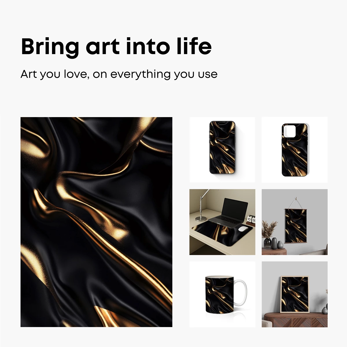 Elegant Black and Gold Silk Drapery - Image 2